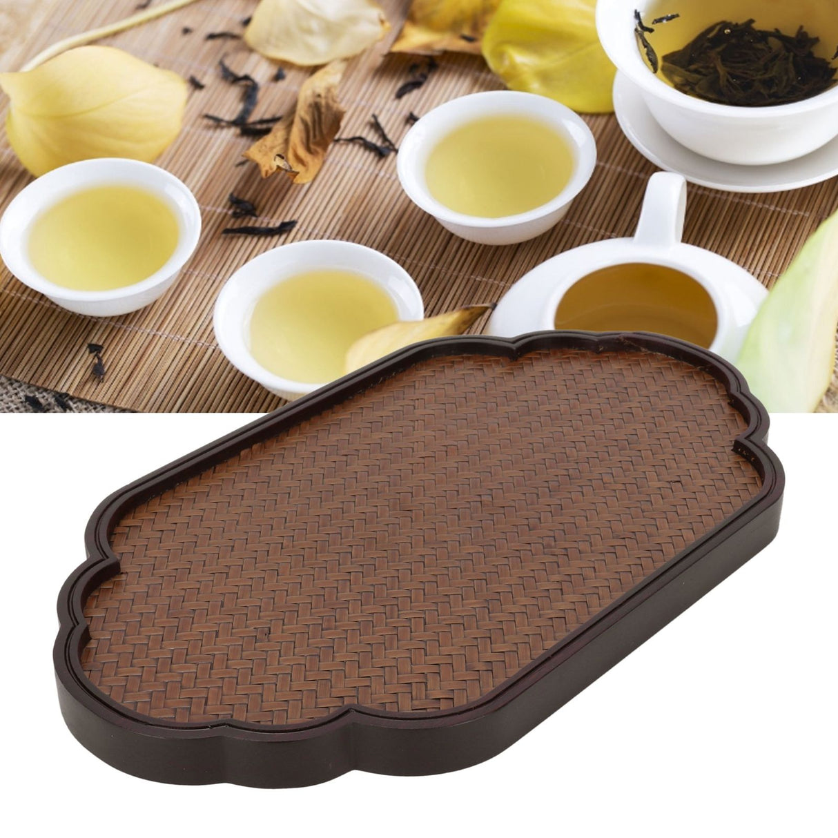 Mat Surface Bamboo Small Tea Tray Tea Plate for Teawares Teaset Saucers Tea CeremonyClouds