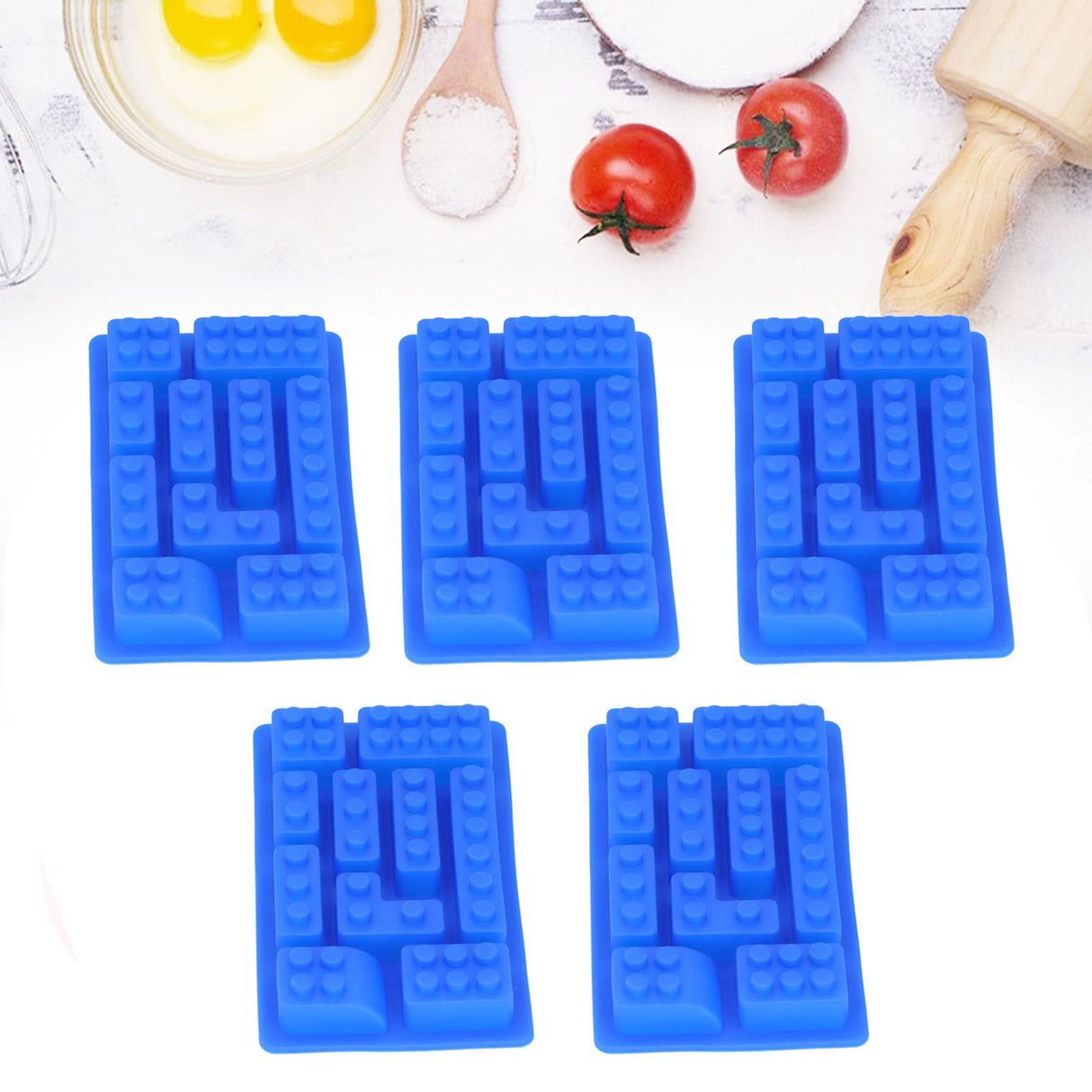 5Pcs Blue Silicone Ice Tray Mold Block Shape Chocolate Cake DIY Baking Mold for Bakery Home