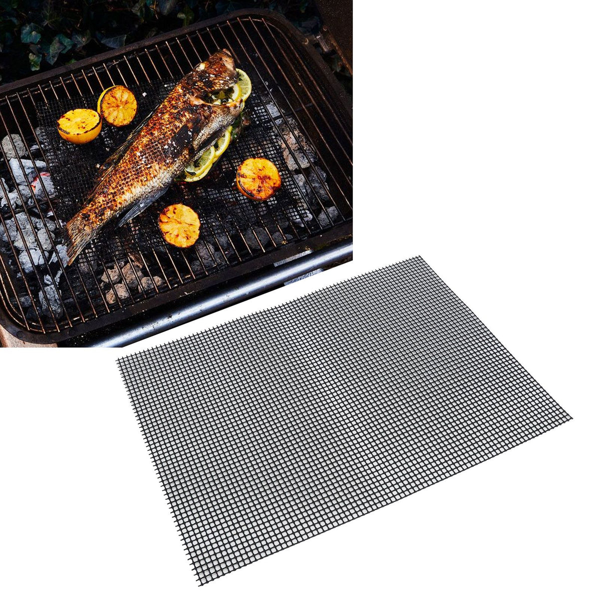 Food Grade NonStick Grid Sheet Multifunctional Barbecue Grid Mat for Barbecue Outdoor(Black 33x40cm )