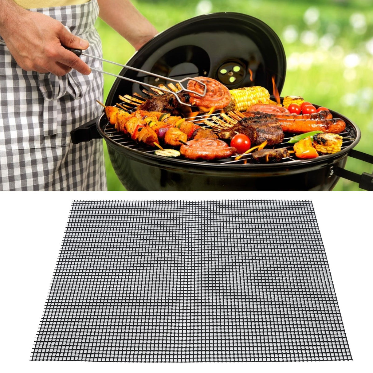 Food Grade NonStick Grid Sheet Multifunctional Barbecue Grid Mat for Barbecue Outdoor(Black 33x40cm )