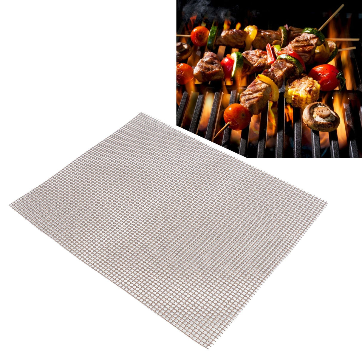 Food Grade NonStick Grid Sheet Multifunctional Barbecue Grid Mat for Barbecue Outdoor(Brown 30x40cm )