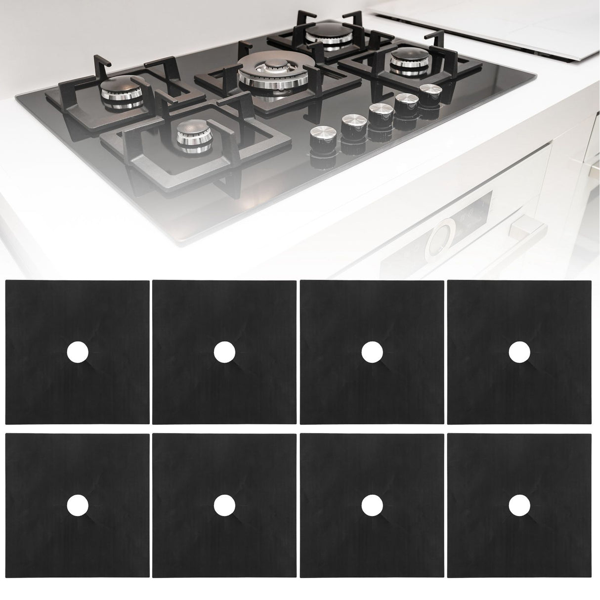 Gas Stove Pad Stovetop Protector Reusable Gas Cooker Cleaning Mat Cookware AccessoryBlack 8Pcs
