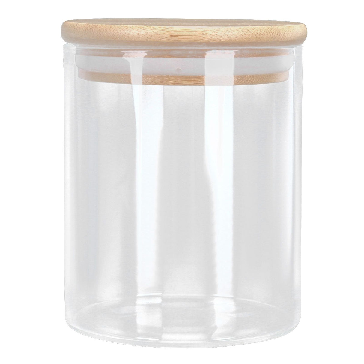 450ml Wood Round Storage Jar with Lid Transparent Glass Food Container for Tea Coffee Spice
