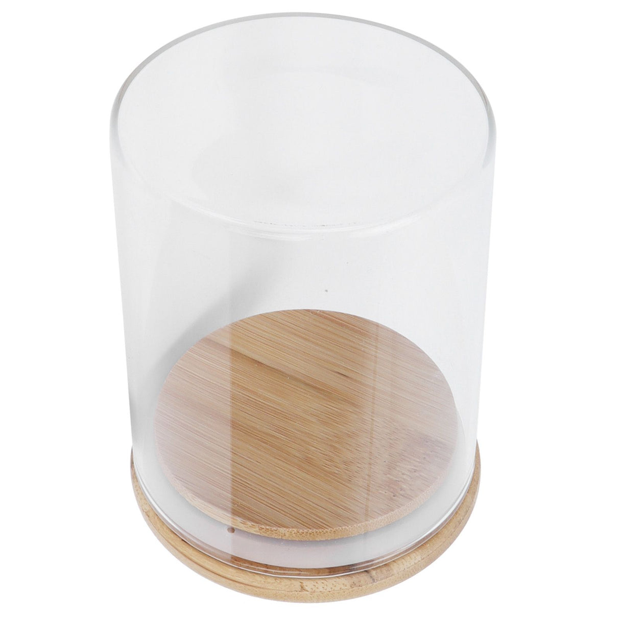 450ml Wood Round Storage Jar with Lid Transparent Glass Food Container for Tea Coffee Spice