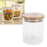 450ml Wood Round Storage Jar with Lid Transparent Glass Food Container for Tea Coffee Spice