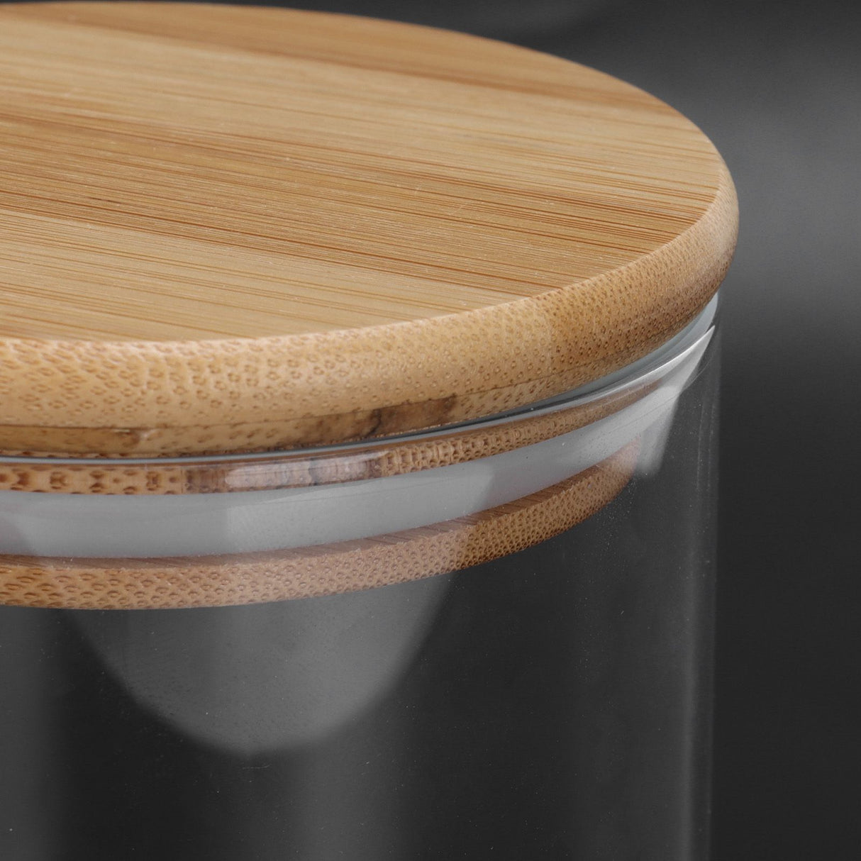 450ml Wood Round Storage Jar with Lid Transparent Glass Food Container for Tea Coffee Spice