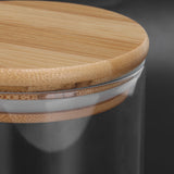 450ml Wood Round Storage Jar with Lid Transparent Glass Food Container for Tea Coffee Spice