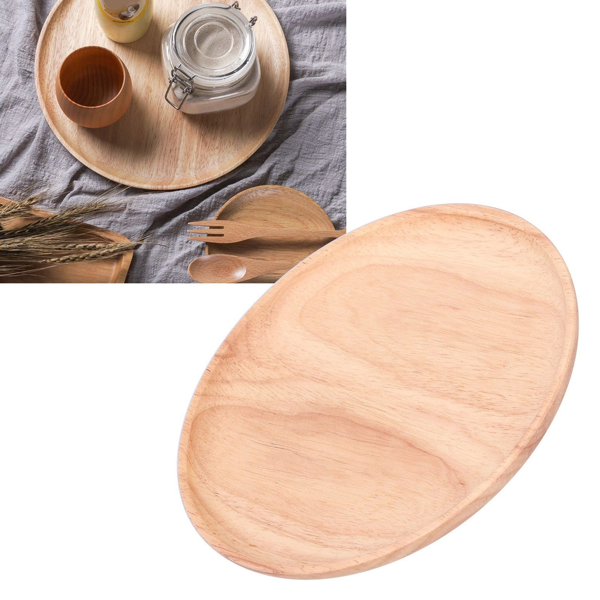 Rubber Wood Dinner Plate Round Tea Serving Tray Fruit Snack Tray Food Storage Plate24cm