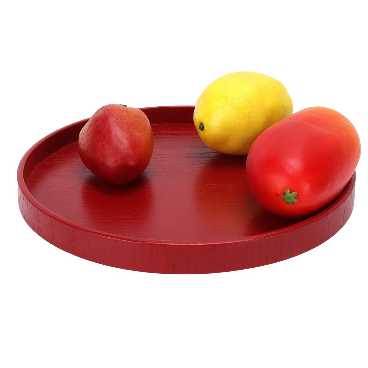 Red Round Wooden Plate Food Grade Fruit Cutlery Tray for Kitchen Home Restaurant24cm