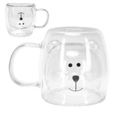 250ml Bear Shaped Glass Cup Double Wall Water Tea Coffee Milk Mug with Handle for HomeTransparent