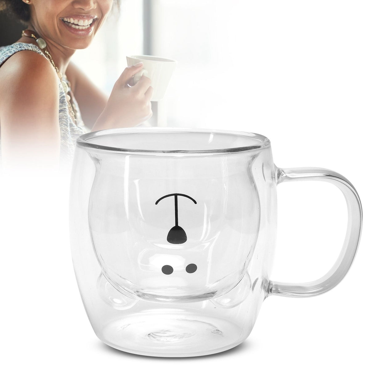 250ml Bear Shaped Glass Cup Double Wall Water Tea Coffee Milk Mug with Handle for HomeTransparent
