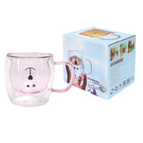 250ml Bear Shaped Glass Cup Double Wall Water Tea Coffee Milk Mug with Handle for HomePink