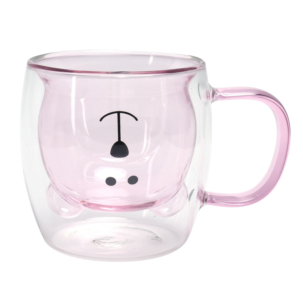250ml Bear Shaped Glass Cup Double Wall Water Tea Coffee Milk Mug with Handle for HomePink