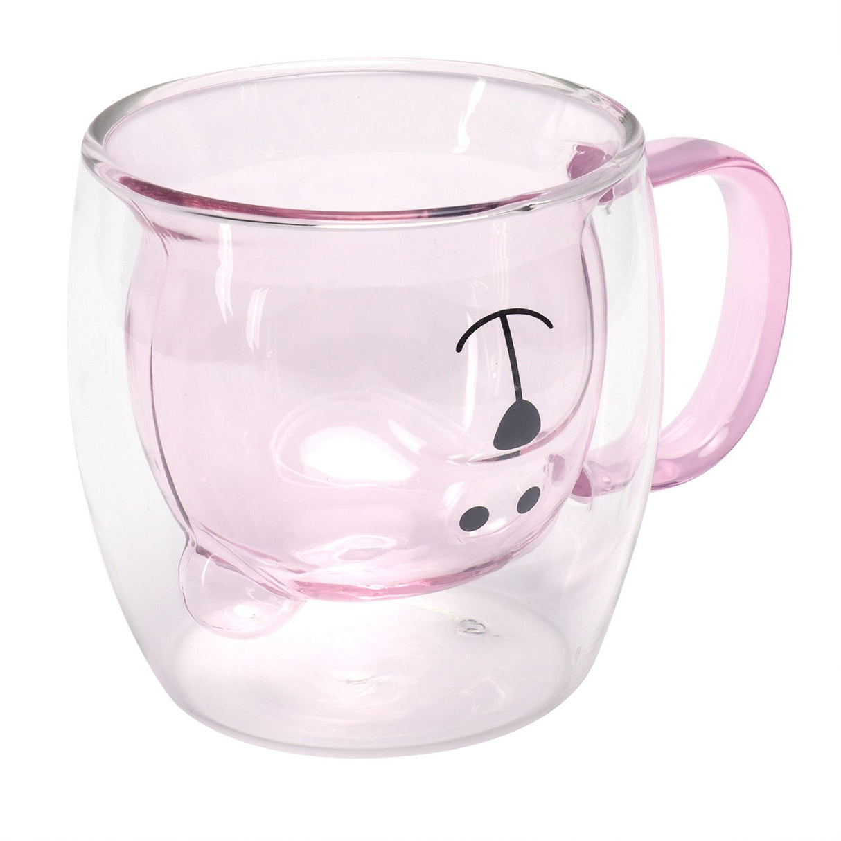 250ml Bear Shaped Glass Cup Double Wall Water Tea Coffee Milk Mug with Handle for HomePink