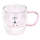 250ml Bear Shaped Glass Cup Double Wall Water Tea Coffee Milk Mug with Handle for HomePink