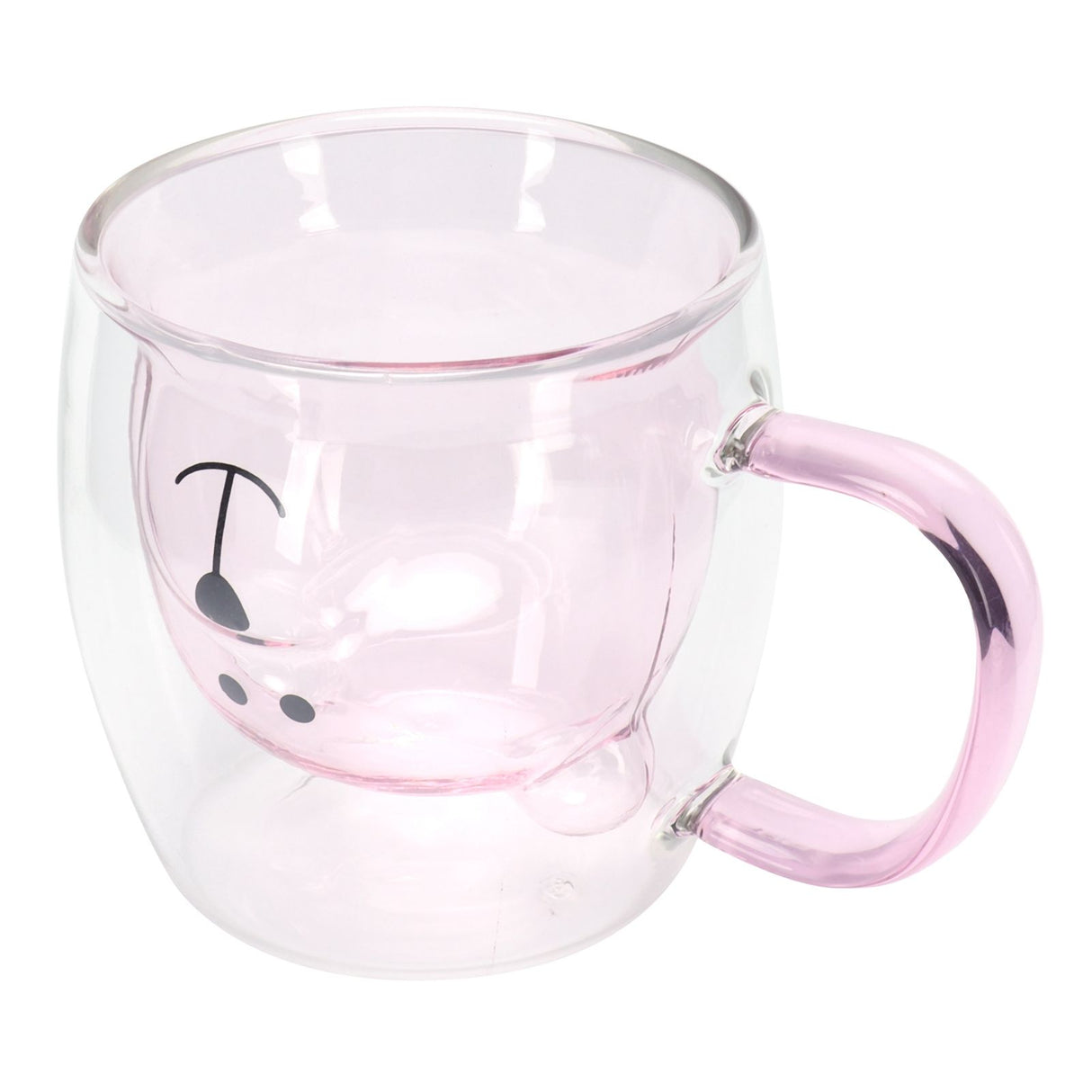 250ml Bear Shaped Glass Cup Double Wall Water Tea Coffee Milk Mug with Handle for HomePink