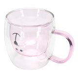 250ml Bear Shaped Glass Cup Double Wall Water Tea Coffee Milk Mug with Handle for HomePink