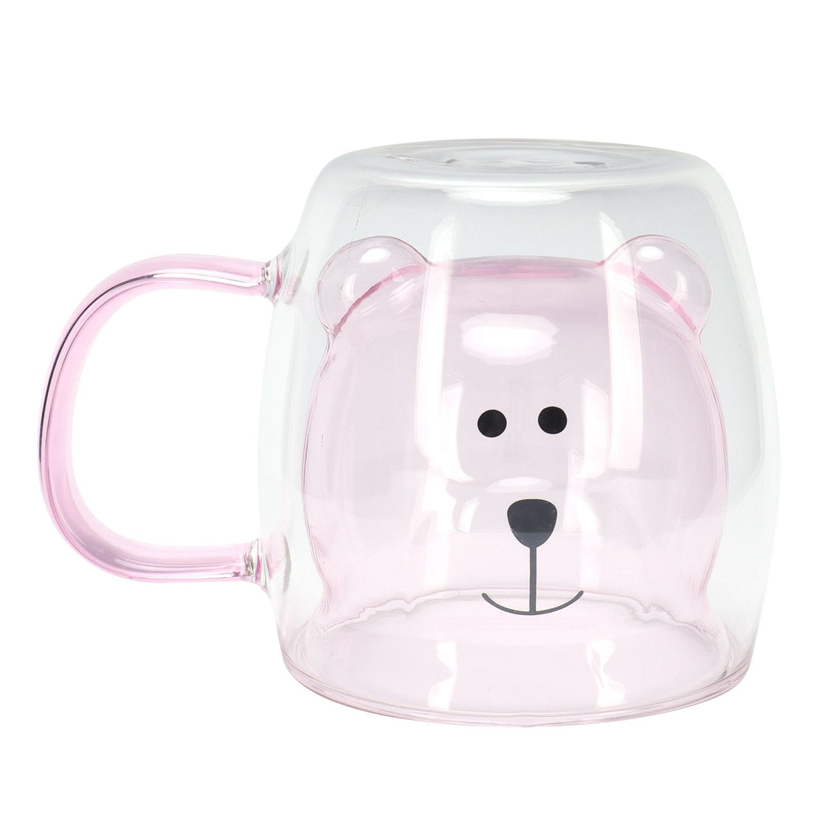 250ml Bear Shaped Glass Cup Double Wall Water Tea Coffee Milk Mug with Handle for HomePink