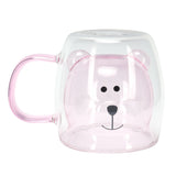250ml Bear Shaped Glass Cup Double Wall Water Tea Coffee Milk Mug with Handle for HomePink