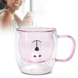 250ml Bear Shaped Glass Cup Double Wall Water Tea Coffee Milk Mug with Handle for HomePink