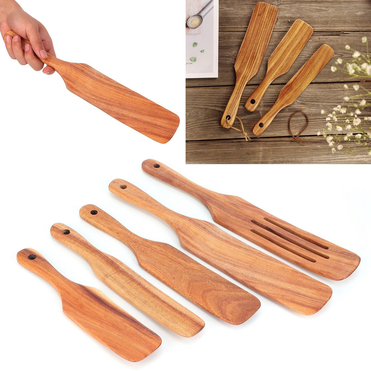 5Pcs/Set Steak Spatula Wooden Kitchen Spatula Cooking Shovel Cooking Tool for Kitchen Home