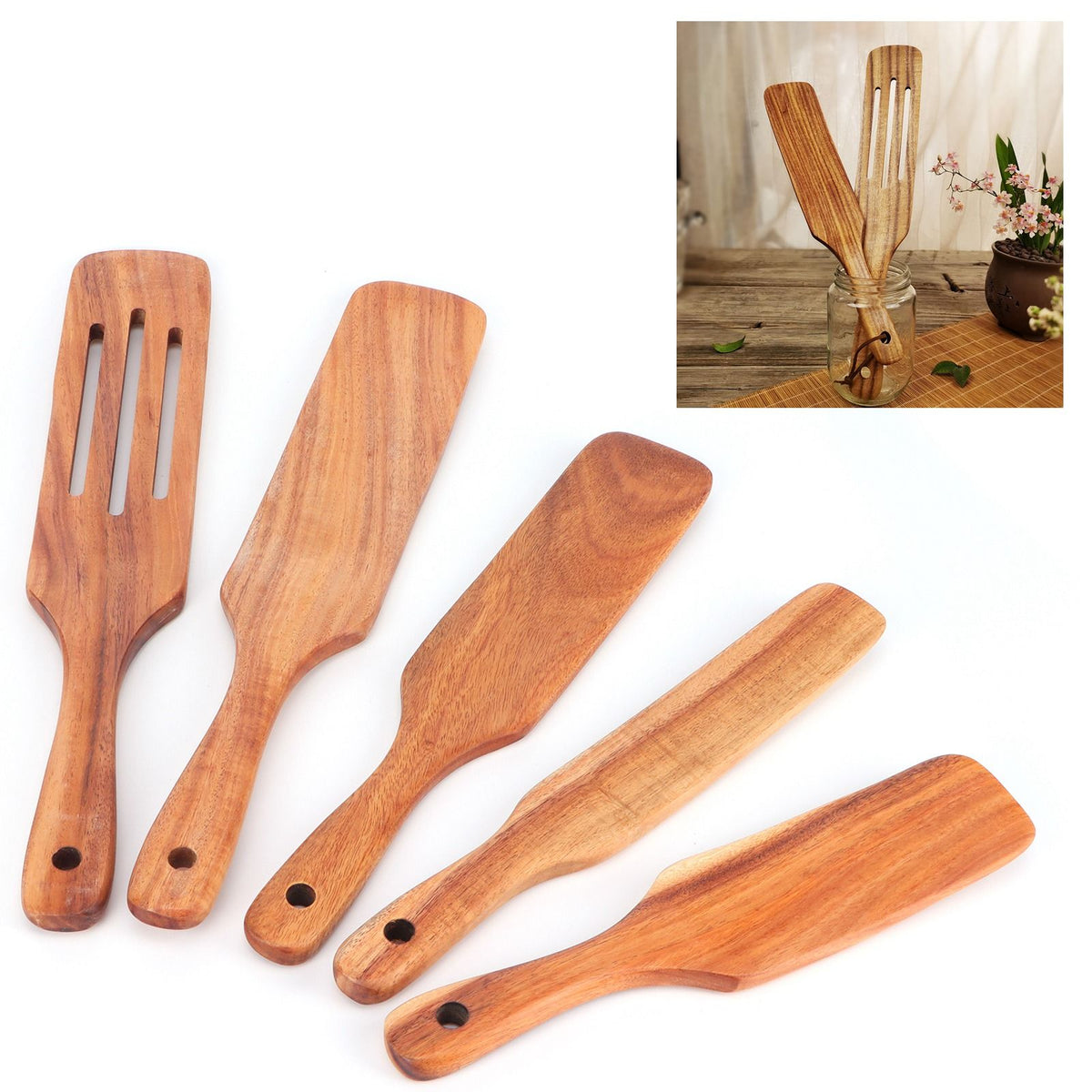 5Pcs/Set Steak Spatula Wooden Kitchen Spatula Cooking Shovel Cooking Tool for Kitchen Home