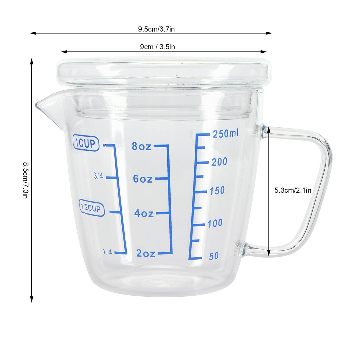 Heat Resisting Glass Measuring Cup Milk Scale Measuring Jug with Lid Kitchen Utensil(250ml )