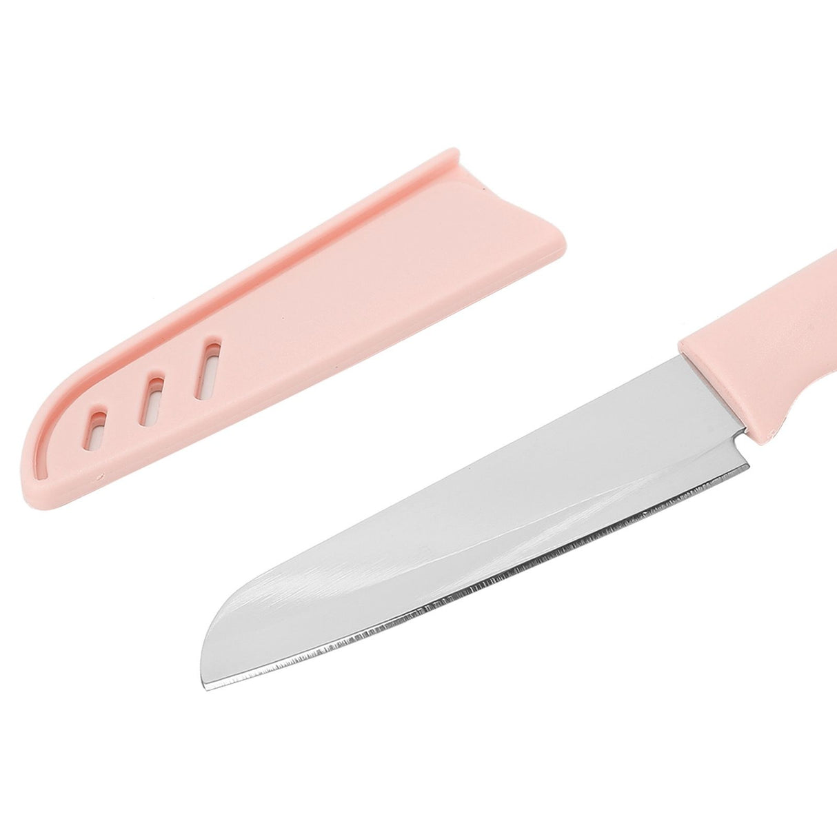 Kitchen Knife Portable Stainless Steel Fruit Melon Cutter with Sleeve for Home UsePink