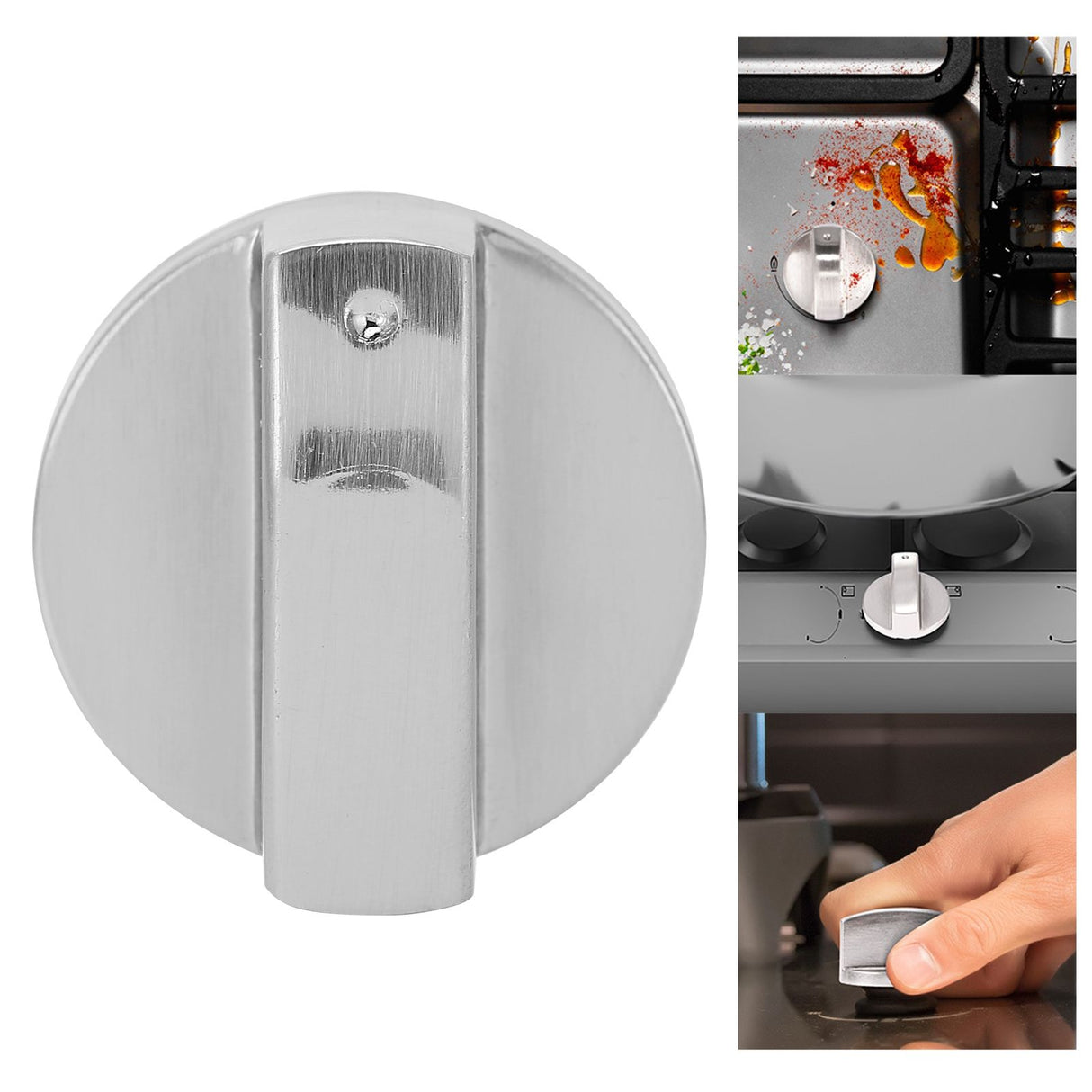8mm Stove Knob Zinc Alloy Universal Kitchen Oven Cooker Control Dial Knob Adapter Silver