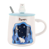 Embossed Animal Cup Cartoon Cute Coffee Cup with Lid Spoon Couple Gift Mug for DrinkingStar
