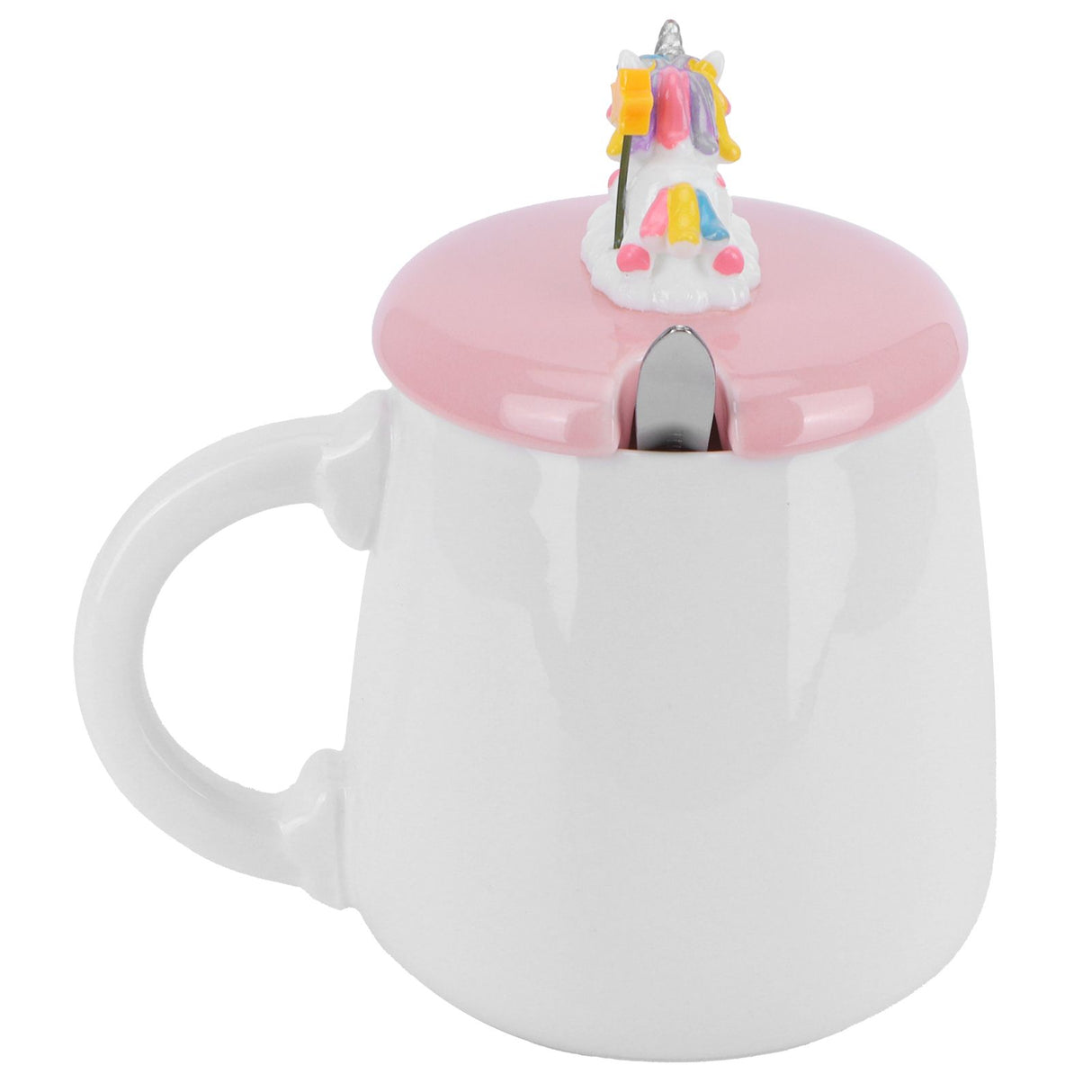 Animal Mug Spoon Water Cup with Lid Cute Ceramic Mug Coffee Cup Drinking AccessoriesType 3