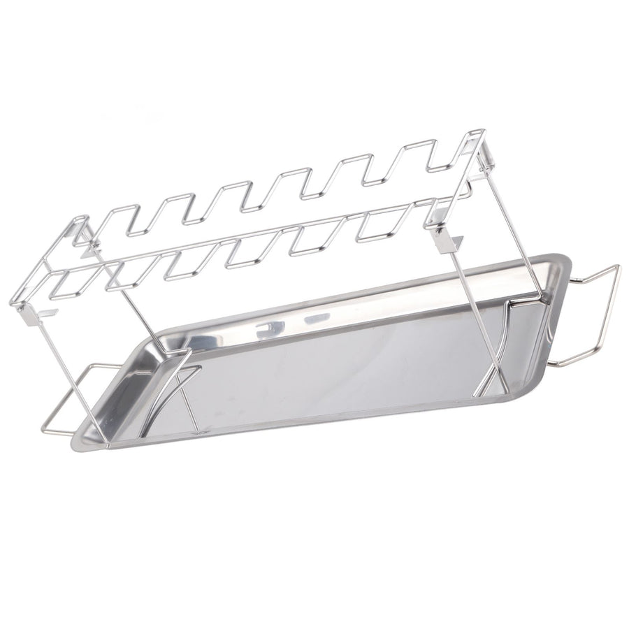 Chicken Leg Grill Rack with Drip Pan Stainless Steel Roaster Stand Barbecue Accessory