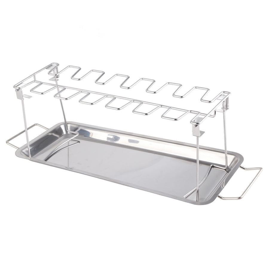 Chicken Leg Grill Rack with Drip Pan Stainless Steel Roaster Stand Barbecue Accessory