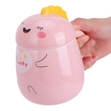 450ml Cute Ceramic Cup with Lid Spoon Water Cup Coffee Mug Girl Gift for Home OfficePink Lucky