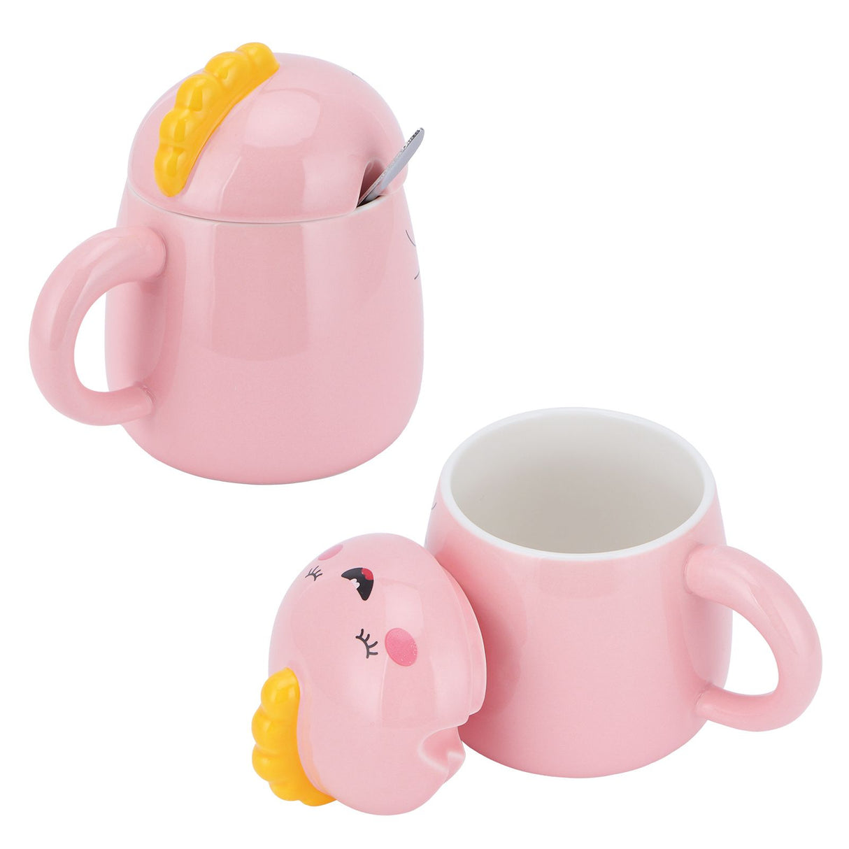 450ml Cute Ceramic Cup with Lid Spoon Water Cup Coffee Mug Girl Gift for Home OfficePink Lucky