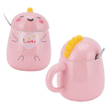 450ml Cute Ceramic Cup with Lid Spoon Water Cup Coffee Mug Girl Gift for Home OfficePink Lucky