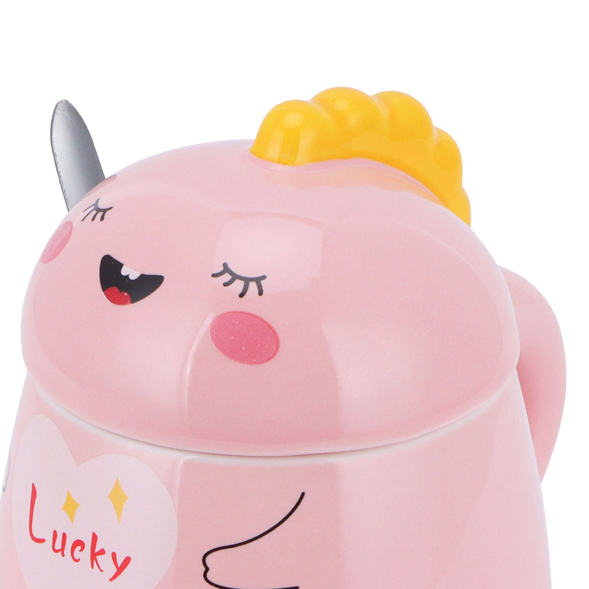 450ml Cute Ceramic Cup with Lid Spoon Water Cup Coffee Mug Girl Gift for Home OfficePink Lucky