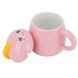 450ml Cute Ceramic Cup with Lid Spoon Water Cup Coffee Mug Girl Gift for Home OfficePink Happy