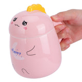 450ml Cute Ceramic Cup with Lid Spoon Water Cup Coffee Mug Girl Gift for Home OfficePink Happy