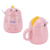 450ml Cute Ceramic Cup with Lid Spoon Water Cup Coffee Mug Girl Gift for Home OfficePink Happy