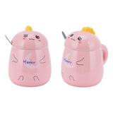 450ml Cute Ceramic Cup with Lid Spoon Water Cup Coffee Mug Girl Gift for Home OfficePink Happy