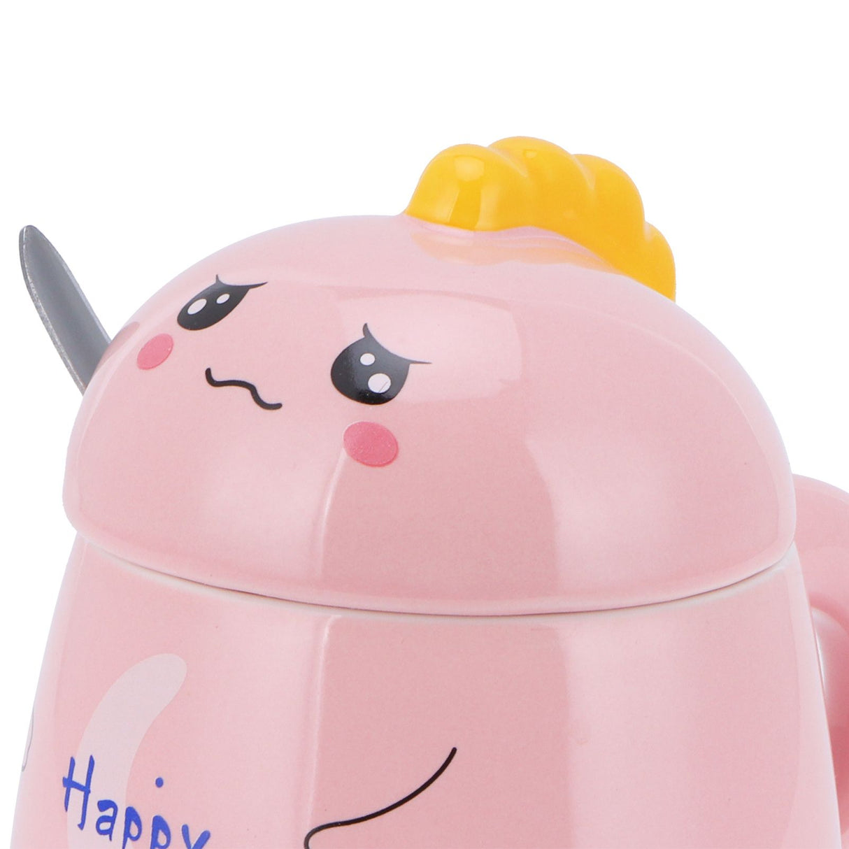 450ml Cute Ceramic Cup with Lid Spoon Water Cup Coffee Mug Girl Gift for Home OfficePink Happy