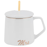 320ml Fashon Ceramic Cup Coffee Mug Cup with Lid Spoon Present Gift for Home OfficeWhite M Letter