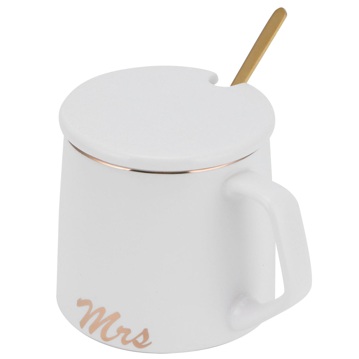 320ml Fashon Ceramic Cup Coffee Mug Cup with Lid Spoon Present Gift for Home OfficeWhite M Letter