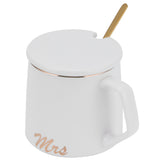 320ml Fashon Ceramic Cup Coffee Mug Cup with Lid Spoon Present Gift for Home OfficeWhite M Letter - Front View