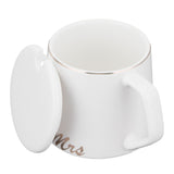 320ml Fashon Ceramic Cup Coffee Mug Cup with Lid Spoon Present Gift for Home OfficeWhite M Letter - Rear View