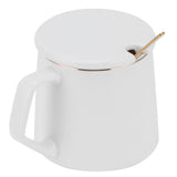 320ml Fashon Ceramic Cup Coffee Mug Cup with Lid Spoon Present Gift for Home OfficeWhite M Letter