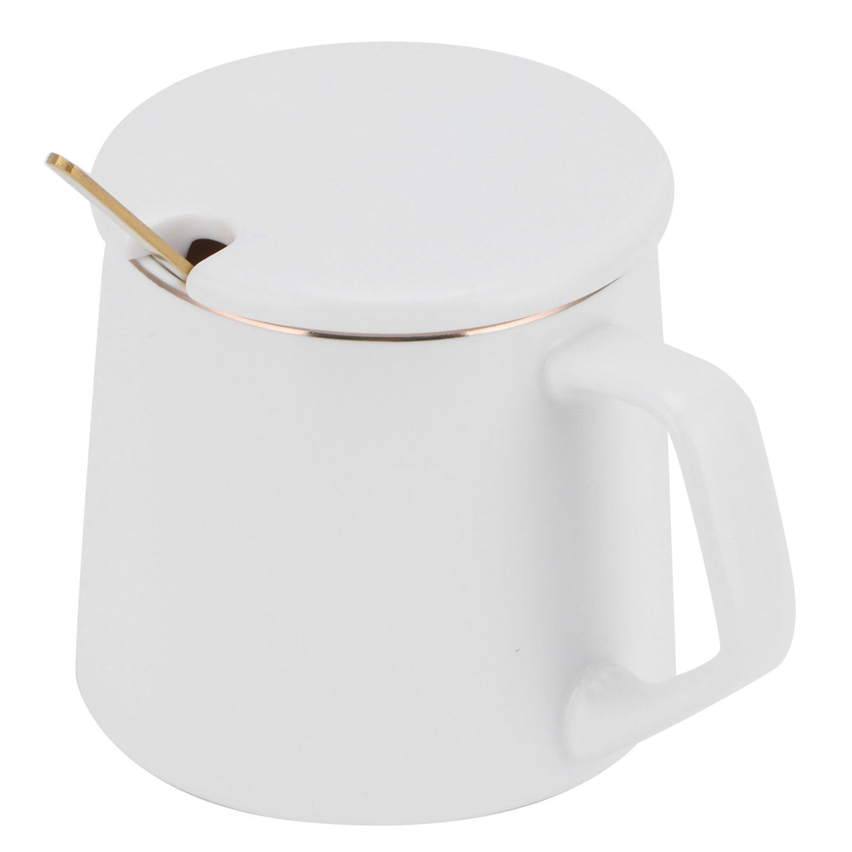 320ml Fashon Ceramic Cup Coffee Mug Cup with Lid Spoon Present Gift for Home OfficeWhite M Letter
