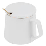 320ml Fashon Ceramic Cup Coffee Mug Cup with Lid Spoon Present Gift for Home OfficeWhite M Letter