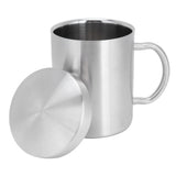 Stainless Steel Mug with Handle Lid DoubleLayer Heat Insulation Cup Beer Mug For Home Summer(L 400ml ) - Front View